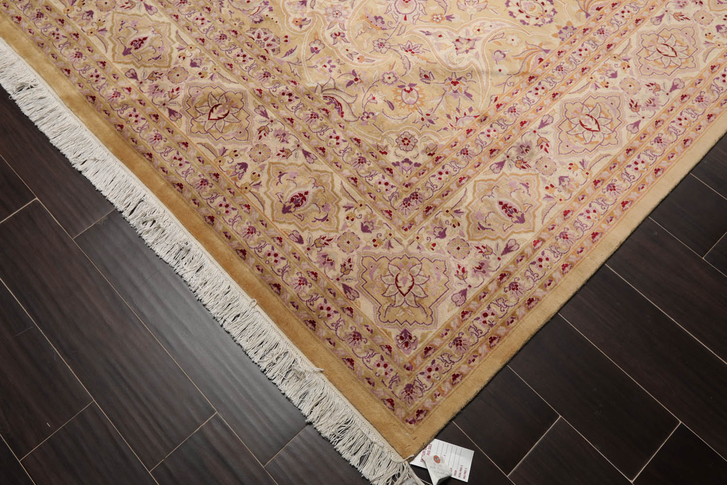 8x10 Tan, Ivory, Purple Color Hand Knotted All-Over 100% Wool Traditional Oriental Rug