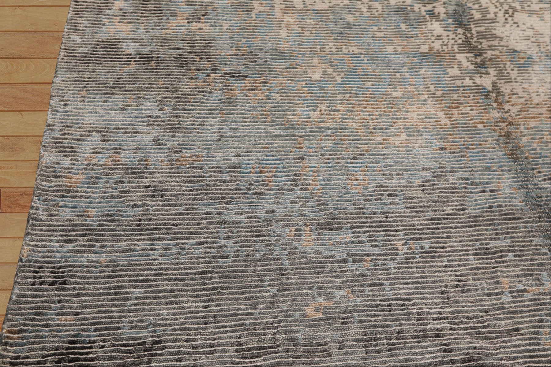 5x8 Aqua, Gray, Beige Color Hand Knotted Sherpa Wool & Bamboo Silk Modern & Contemporary Oriental Rug
