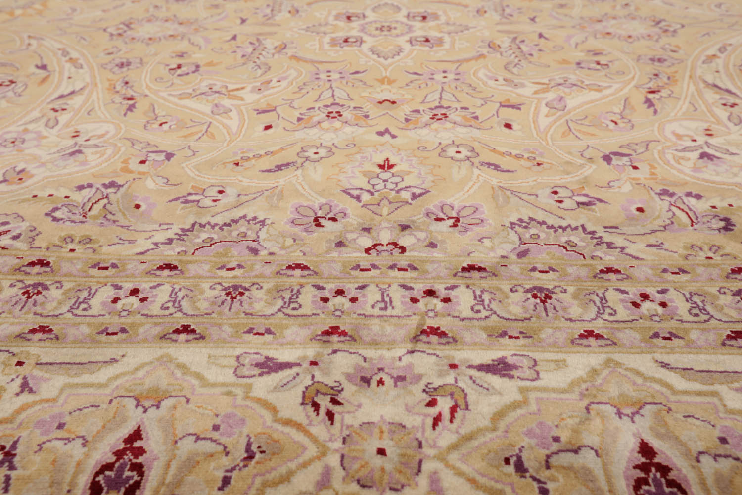 8x10 Tan, Ivory, Purple Color Hand Knotted All-Over 100% Wool Traditional Oriental Rug