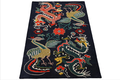 Multi Size Navy Coral Turquoise Color Hand Tufted Pictorial Wool Transitional Oriental Rug
