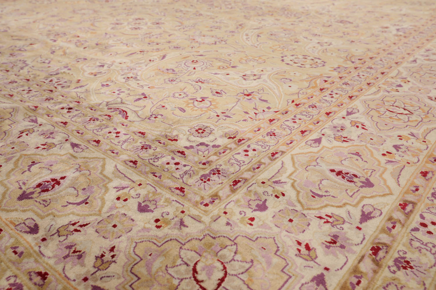 8x10 Tan, Ivory, Purple Color Hand Knotted All-Over 100% Wool Traditional Oriental Rug