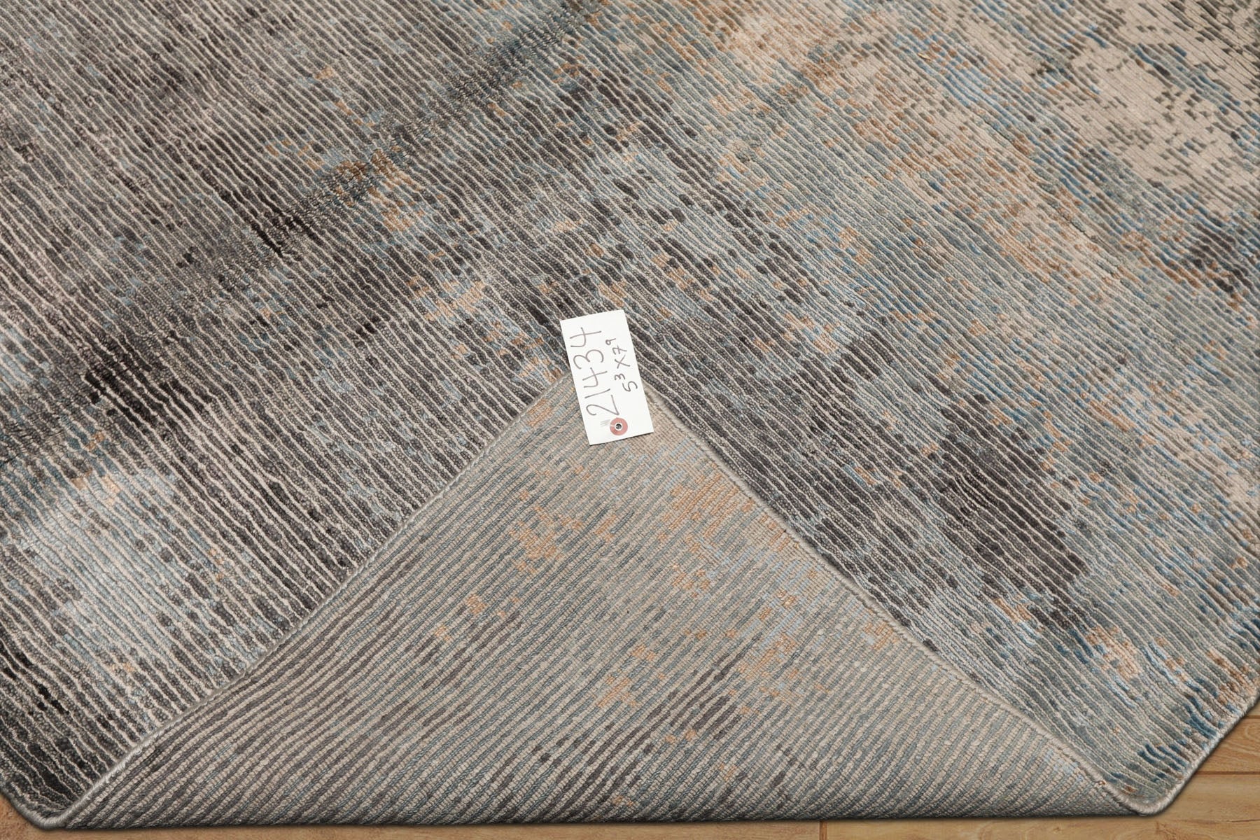 5x8 Aqua, Gray, Beige Color Hand Knotted Sherpa Wool & Bamboo Silk Modern & Contemporary Oriental Rug