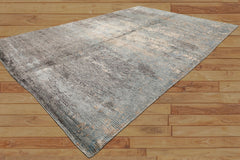 5x8 Aqua, Gray, Beige Color Hand Knotted Sherpa Wool & Bamboo Silk Modern & Contemporary Oriental Rug