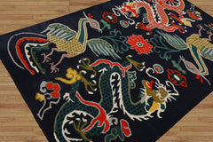 Multi Size Navy Coral Turquoise Color Hand Tufted Pictorial Wool Transitional Oriental Rug