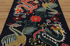 Multi Size Navy Coral Turquoise Color Hand Tufted Pictorial Wool Transitional Oriental Rug
