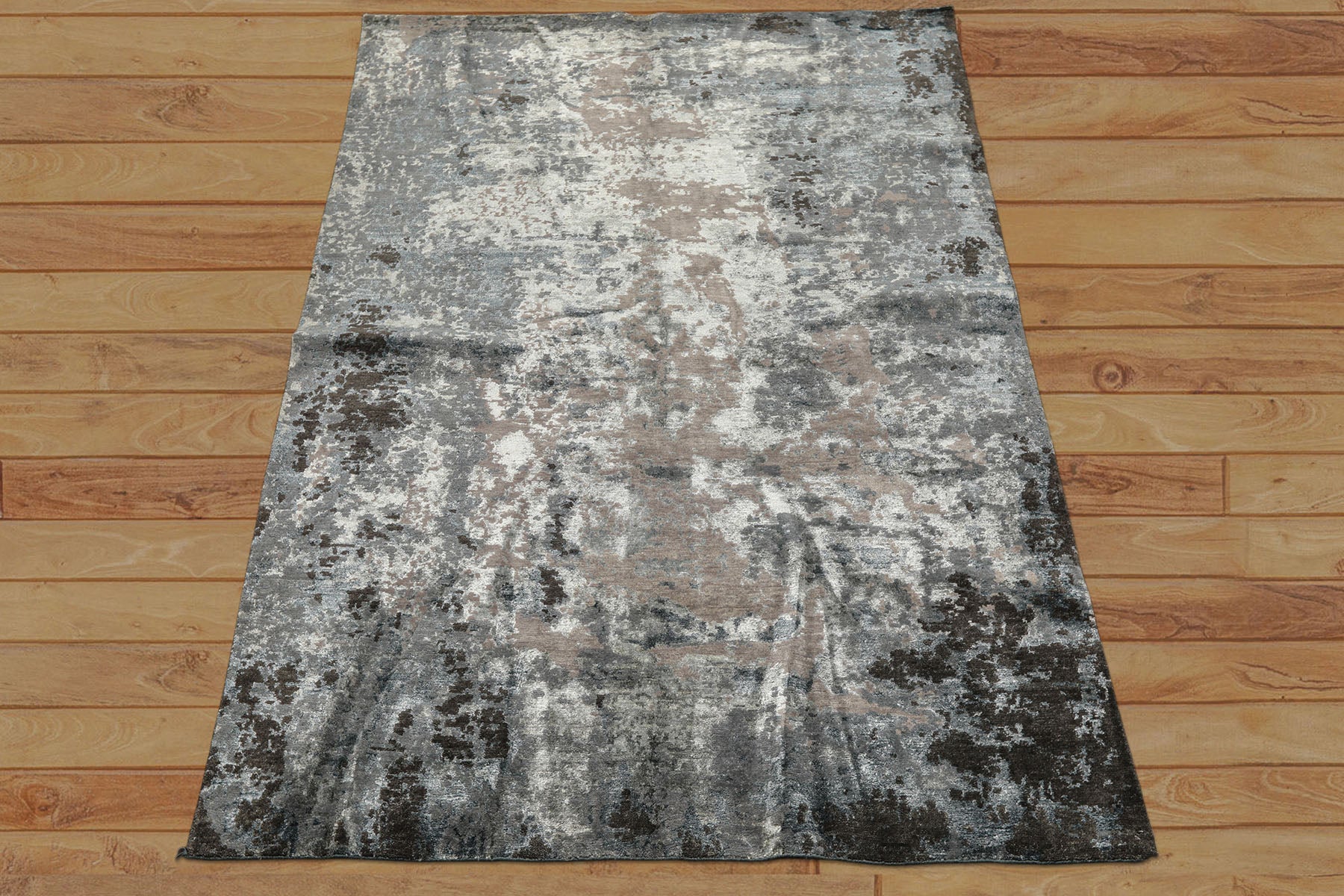 6x9 Gray, Aqua, Blue Color Hand Knotted Sherpa Wool & Bamboo Silk Modern & Contemporary Oriental Rug