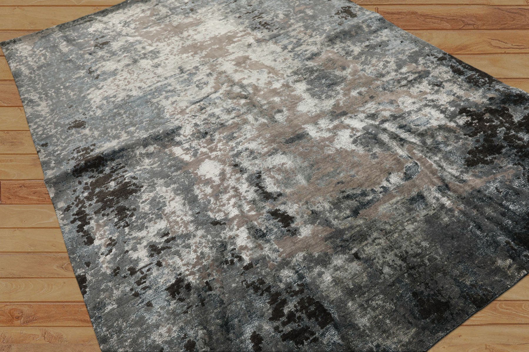 6x9 Gray, Aqua, Blue Color Hand Knotted Sherpa Wool & Bamboo Silk Modern & Contemporary Oriental Rug