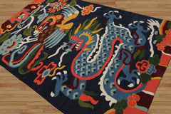 Multi Size Navy Gold Blue Color Hand Tufted Pictorial Wool Transitional Oriental Rug