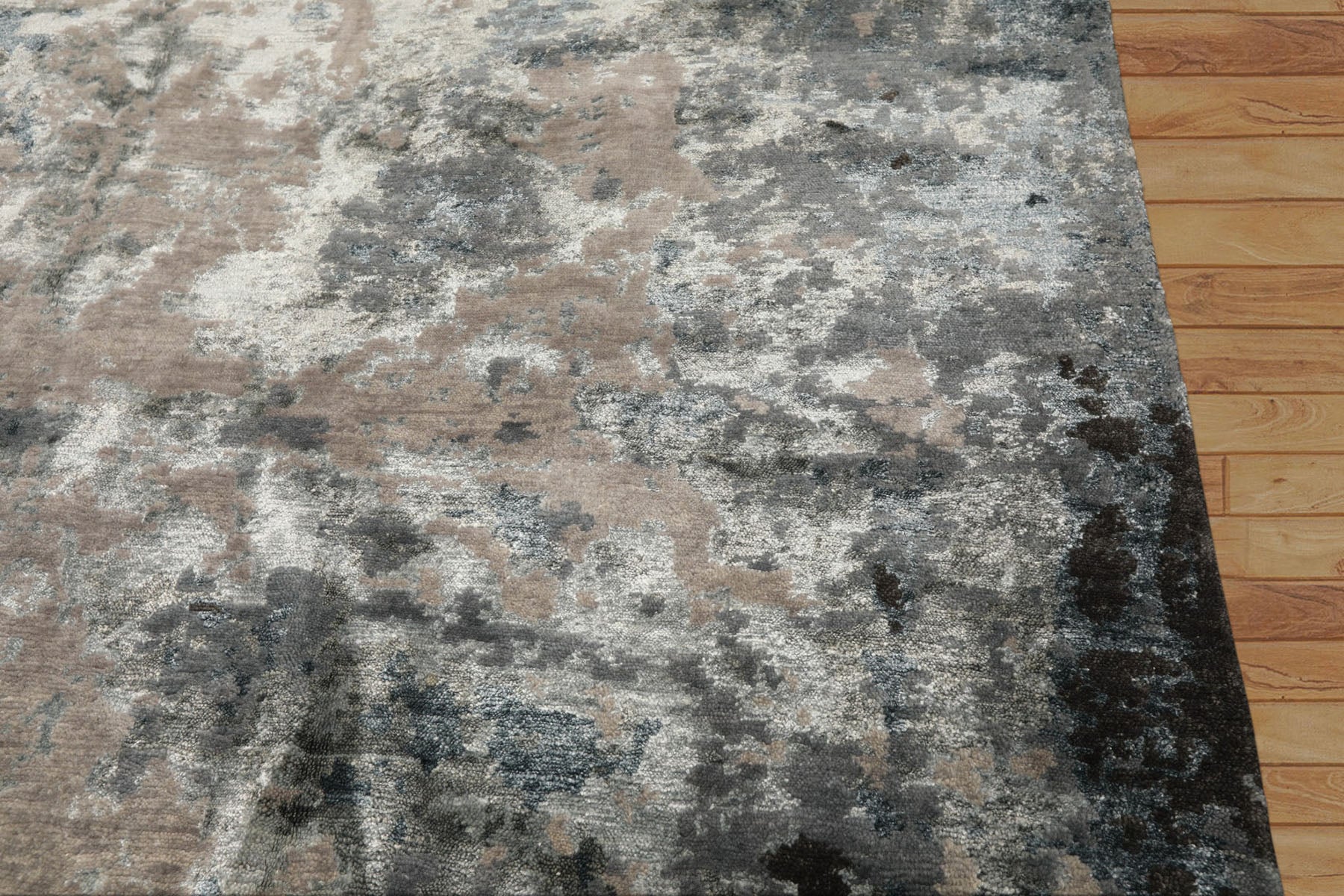 6x9 Gray, Aqua, Blue Color Hand Knotted Sherpa Wool & Bamboo Silk Modern & Contemporary Oriental Rug