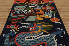 Multi Size Navy Gold Blue Color Hand Tufted Pictorial Wool Transitional Oriental Rug