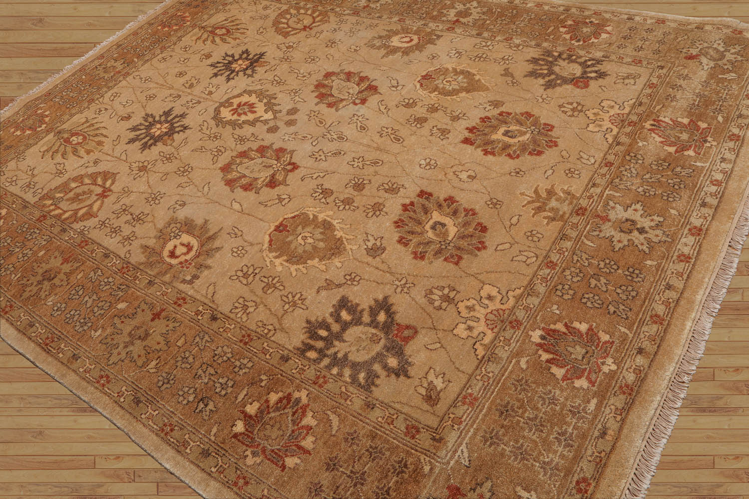 8x10 Beige, Tan, Brown Color Hand Knotted Floral 100% Wool Traditional Oriental Rug