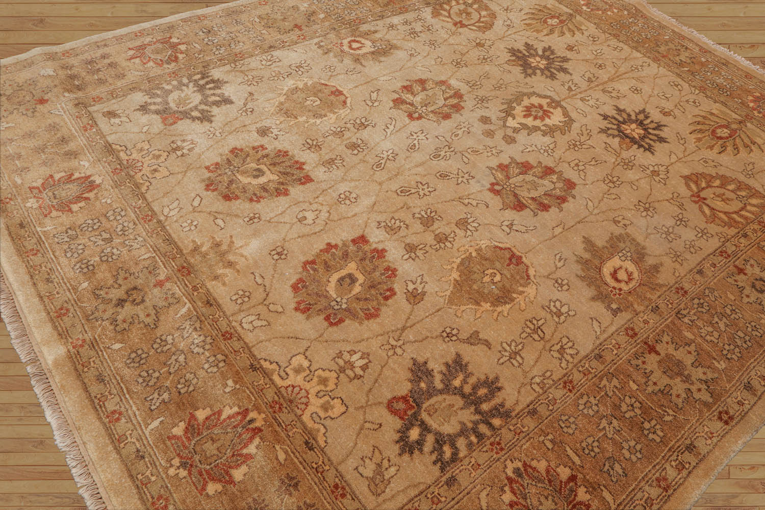 8x10 Beige, Tan, Brown Color Hand Knotted Floral 100% Wool Traditional Oriental Rug