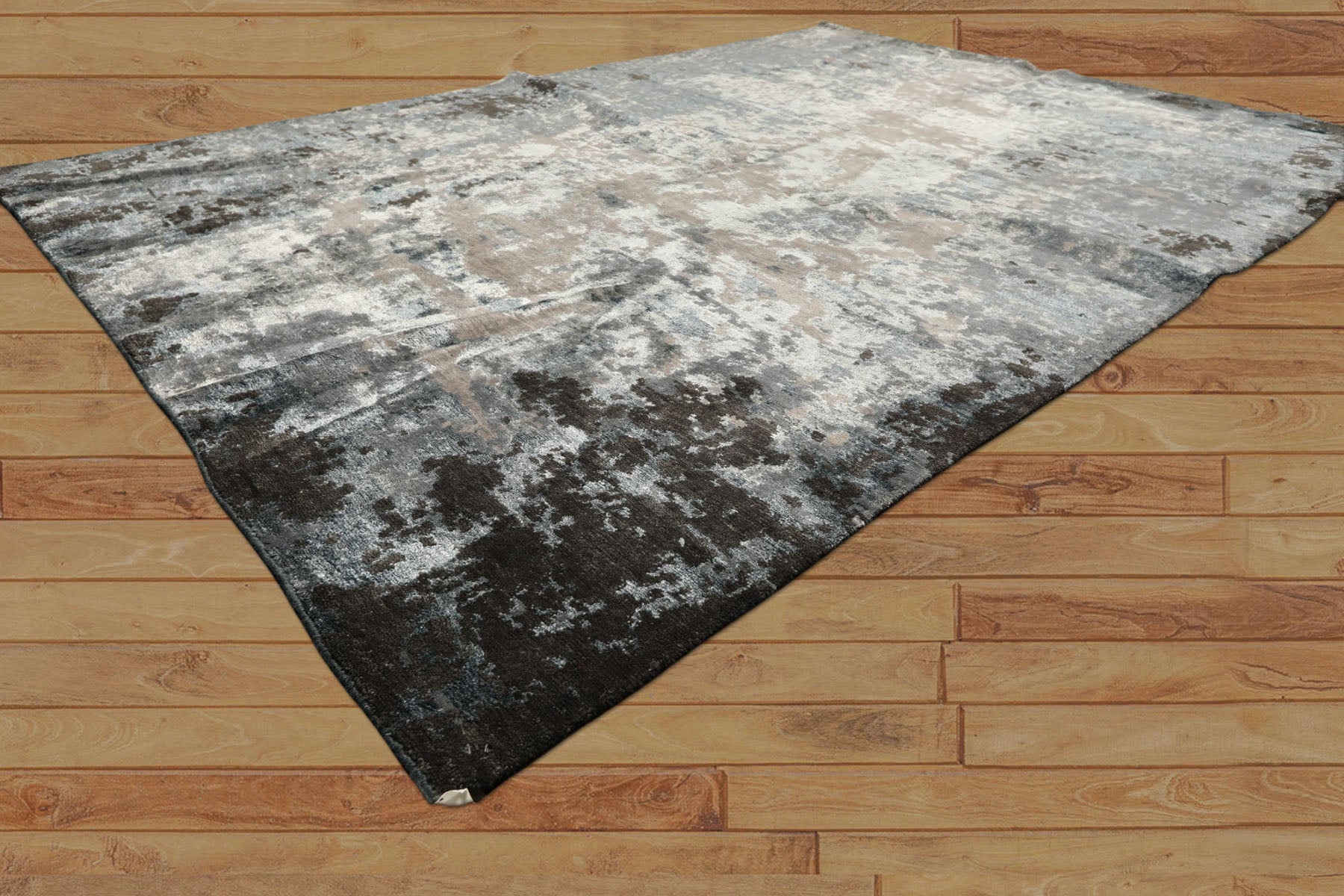 6x9 Gray, Aqua, Blue Color Hand Knotted Sherpa Wool & Bamboo Silk Modern & Contemporary Oriental Rug