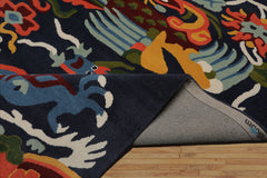 Multi Size Navy Gold Blue Color Hand Tufted Pictorial Wool Transitional Oriental Rug