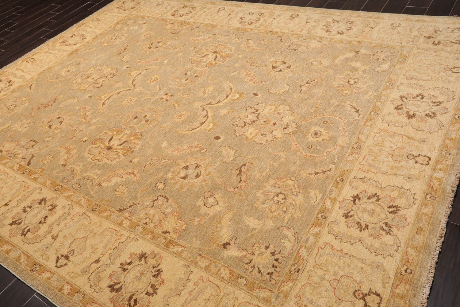 9x12 Gray, Beige, Gold Color Hand Knotted All-Over 100% Wool Traditional Oriental Rug