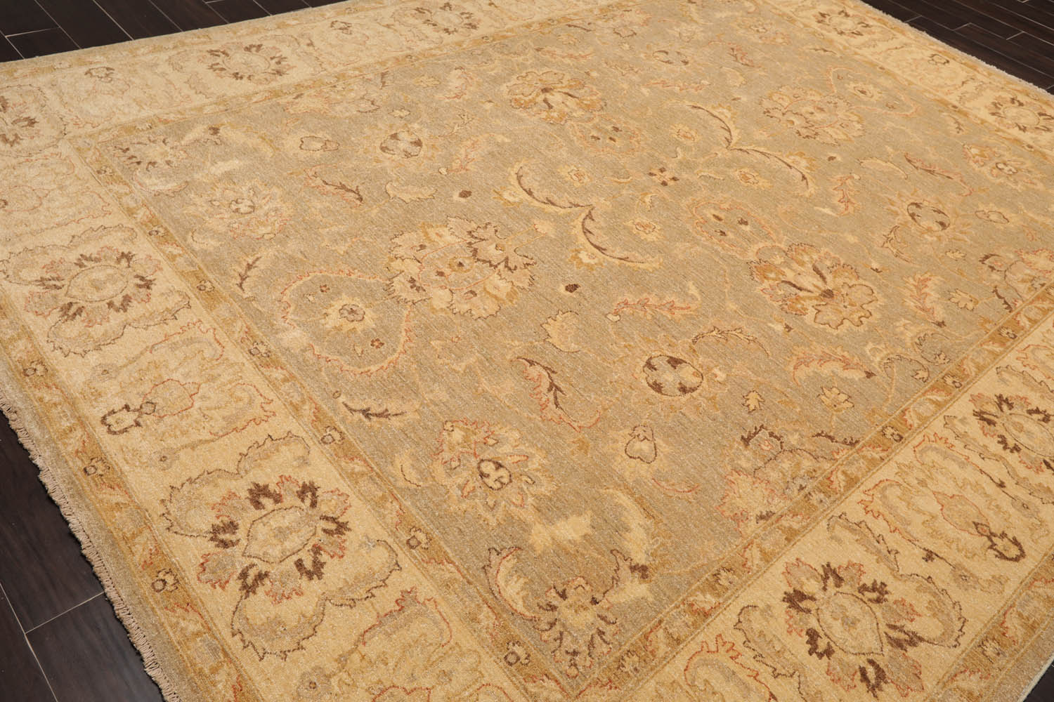 9x12 Gray, Beige, Gold Color Hand Knotted All-Over 100% Wool Traditional Oriental Rug