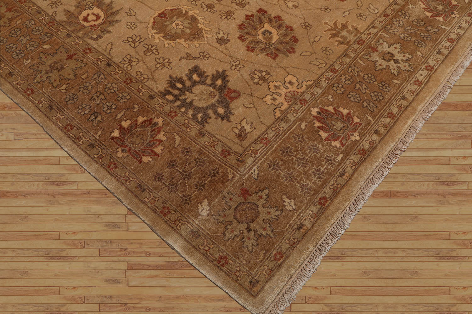 8x10 Beige, Tan, Brown Color Hand Knotted Floral 100% Wool Traditional Oriental Rug
