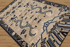 Multi Size Cream Blue Ivory Color Hand Tufted Pictorial Wool Transitional Oriental Rug