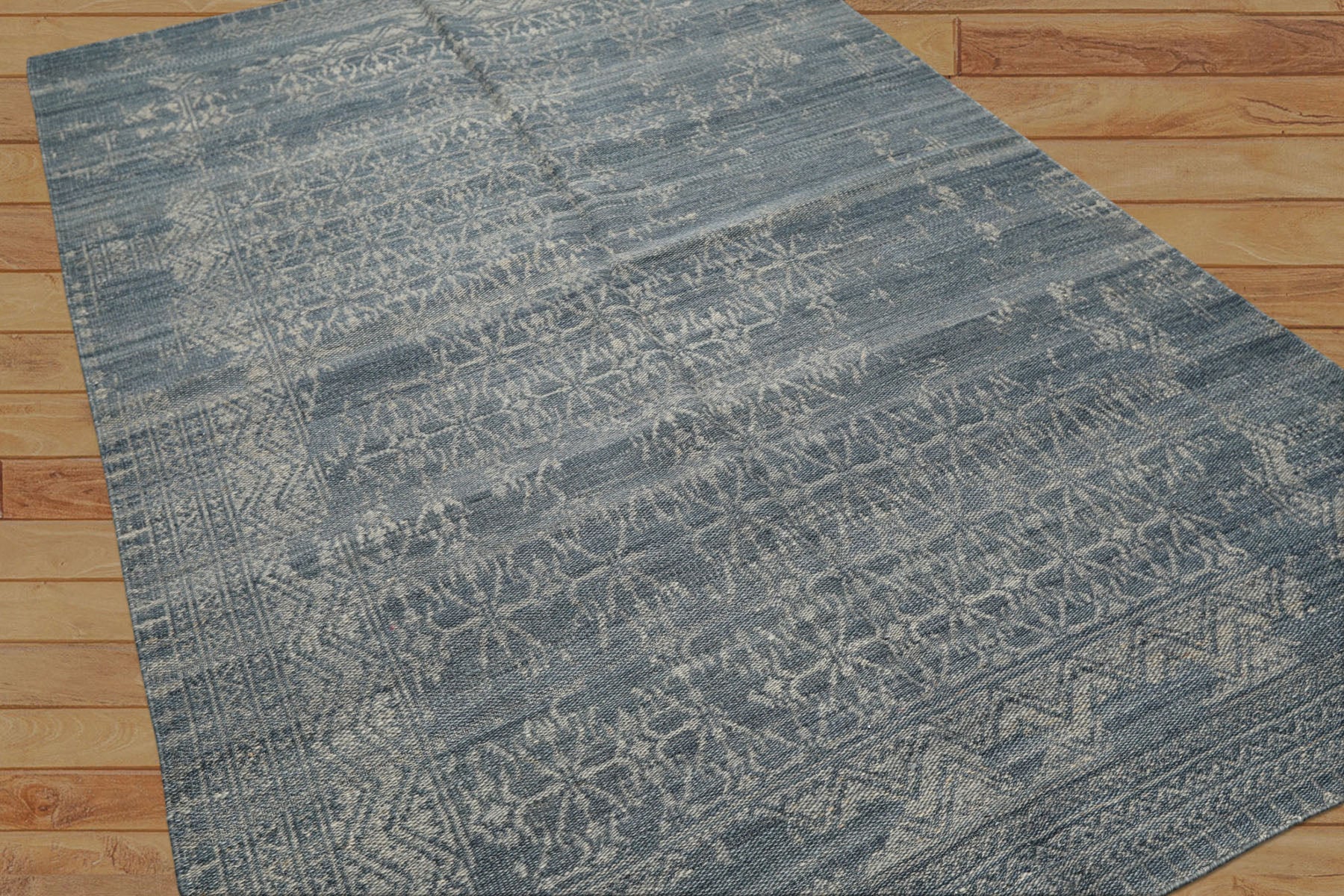 5x8 Blue, Gray, Color Hand Woven  Wool Transitional Oriental Rug