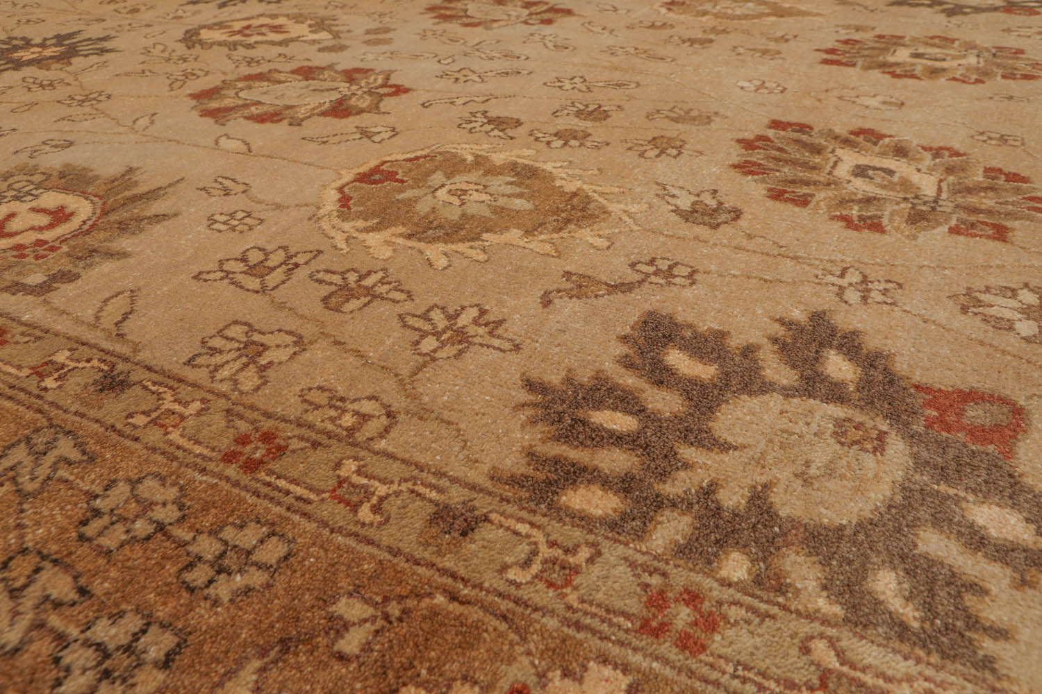 8x10 Beige, Tan, Brown Color Hand Knotted Floral 100% Wool Traditional Oriental Rug