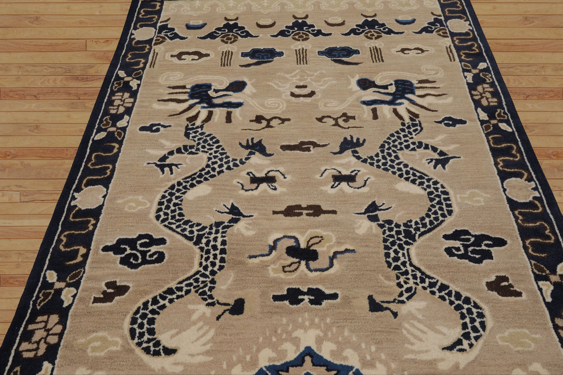 Multi Size Cream Blue Ivory Color Hand Tufted Pictorial Wool Transitional Oriental Rug
