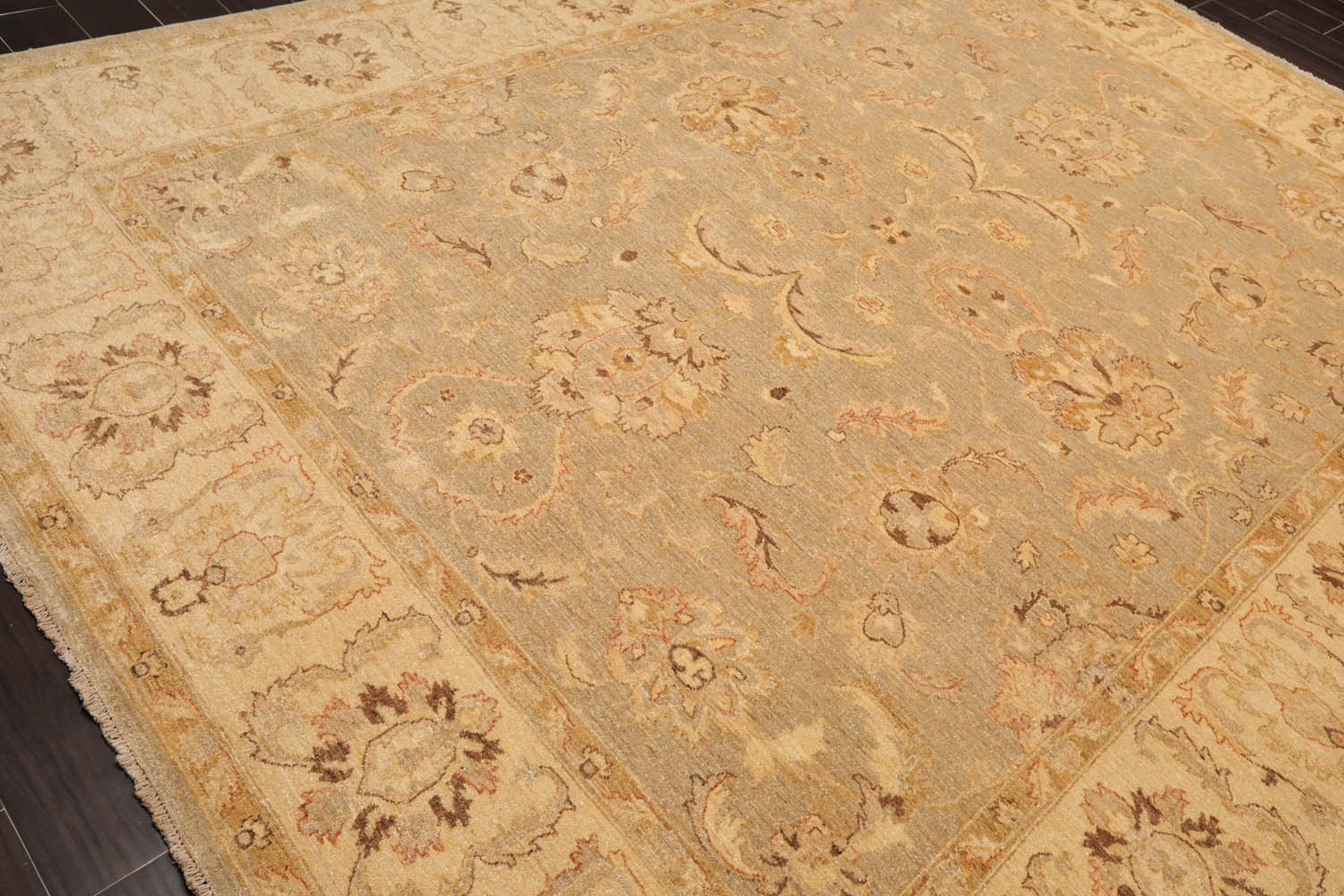 9x12 Gray, Beige, Gold Color Hand Knotted All-Over 100% Wool Traditional Oriental Rug