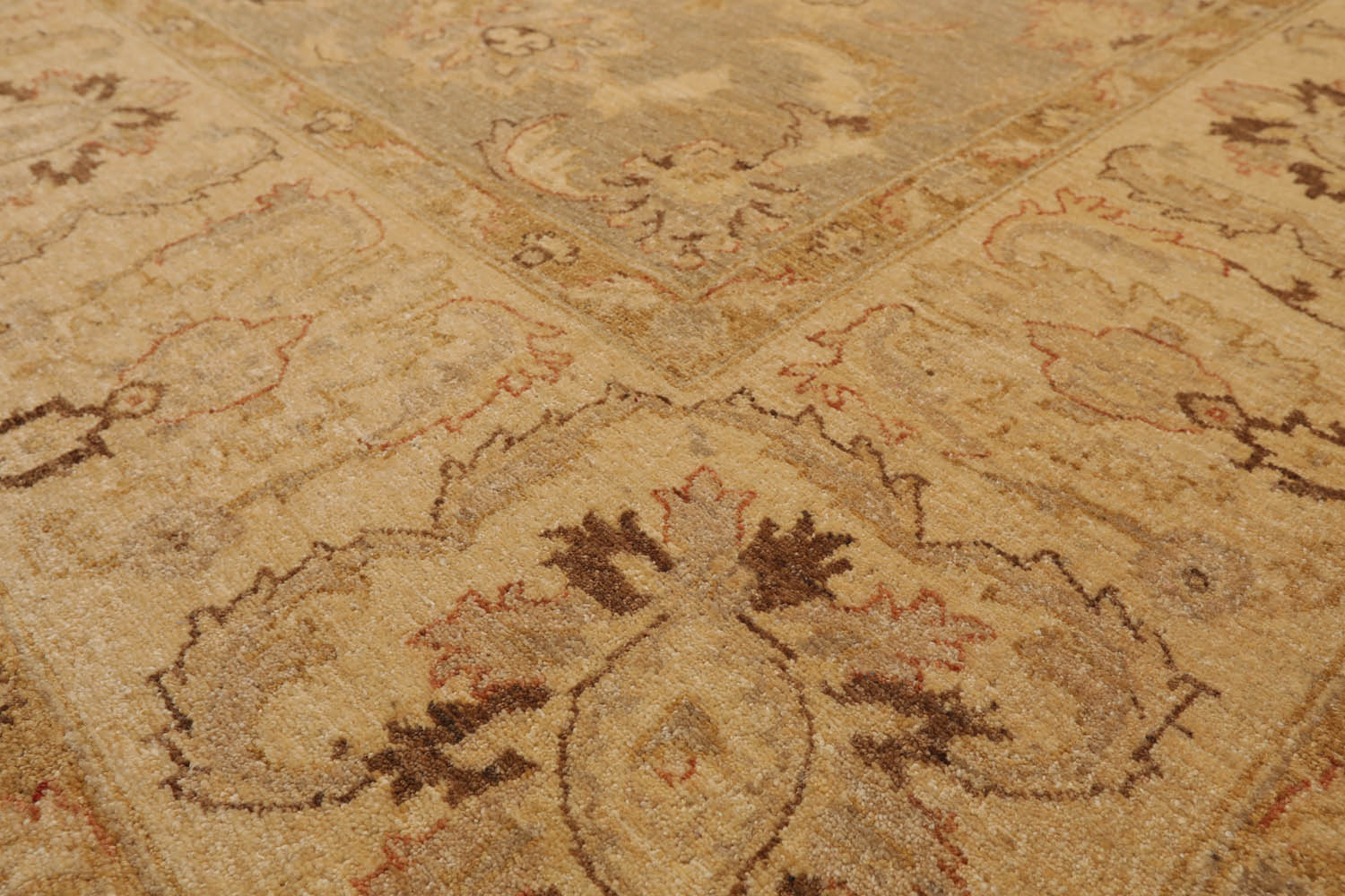9x12 Gray, Beige, Gold Color Hand Knotted All-Over 100% Wool Traditional Oriental Rug