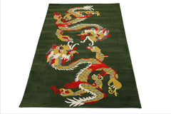 Multi Size Green Gold Red Color Hand Tufted Pictorial Wool Transitional Oriental Rug