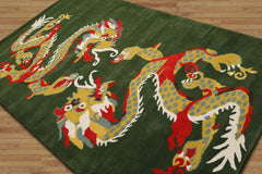 Multi Size Green Gold Red Color Hand Tufted Pictorial Wool Transitional Oriental Rug