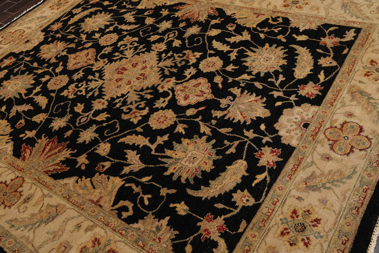 8x10 Black, Beige, Gold Color Hand Knotted All-Over 100% Wool Traditional Oriental Rug