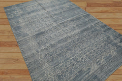 5x8 Blue, Gray, Color Hand Woven  Wool Transitional Oriental Rug