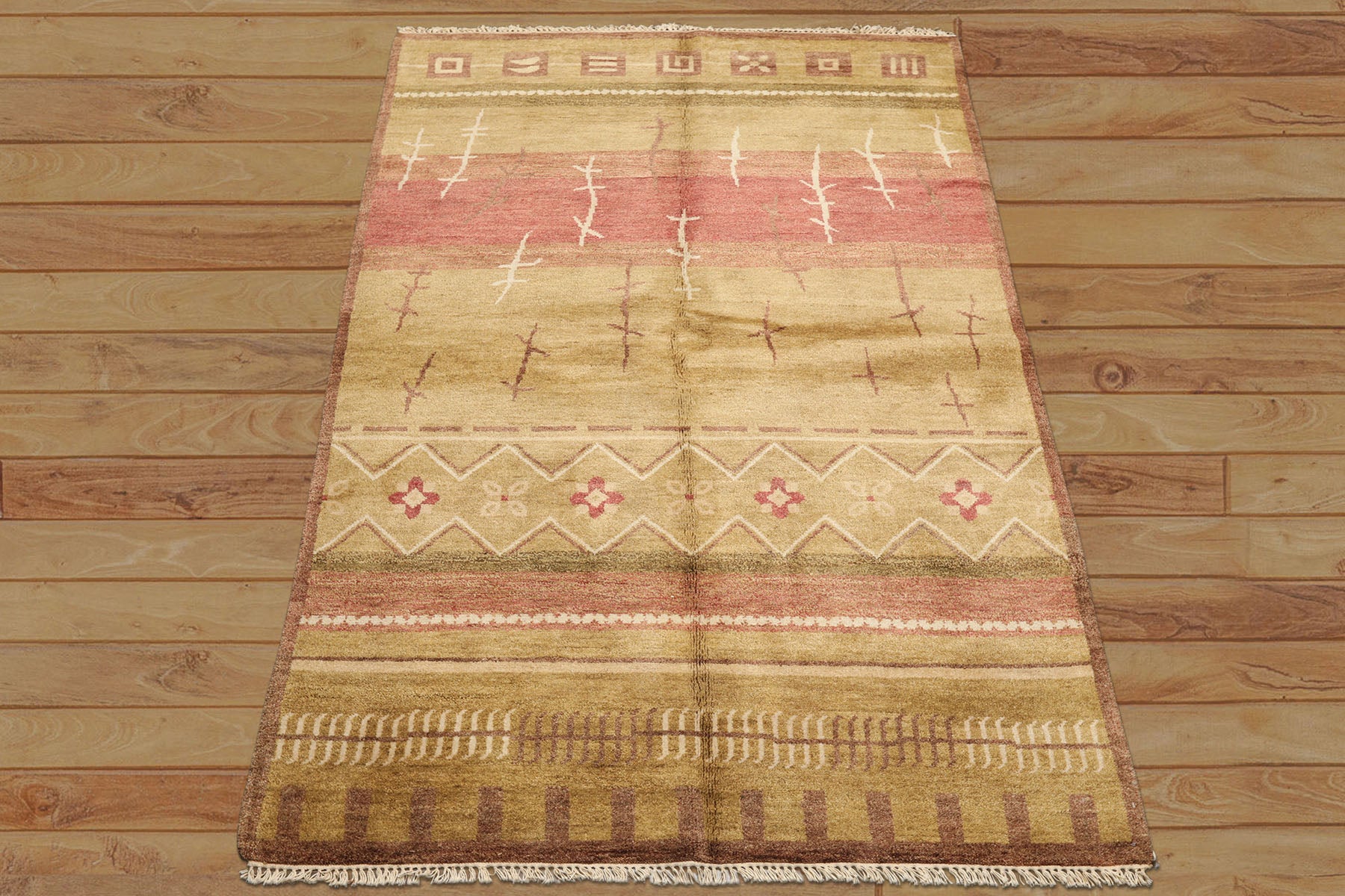 5x8 Moss, Rose, Brown Color Hand Knotted Tibetan New Zealand Wool Modern & Contemporary Oriental Rug