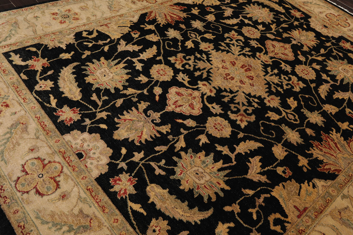 8x10 Black, Beige, Gold Color Hand Knotted All-Over 100% Wool Traditional Oriental Rug
