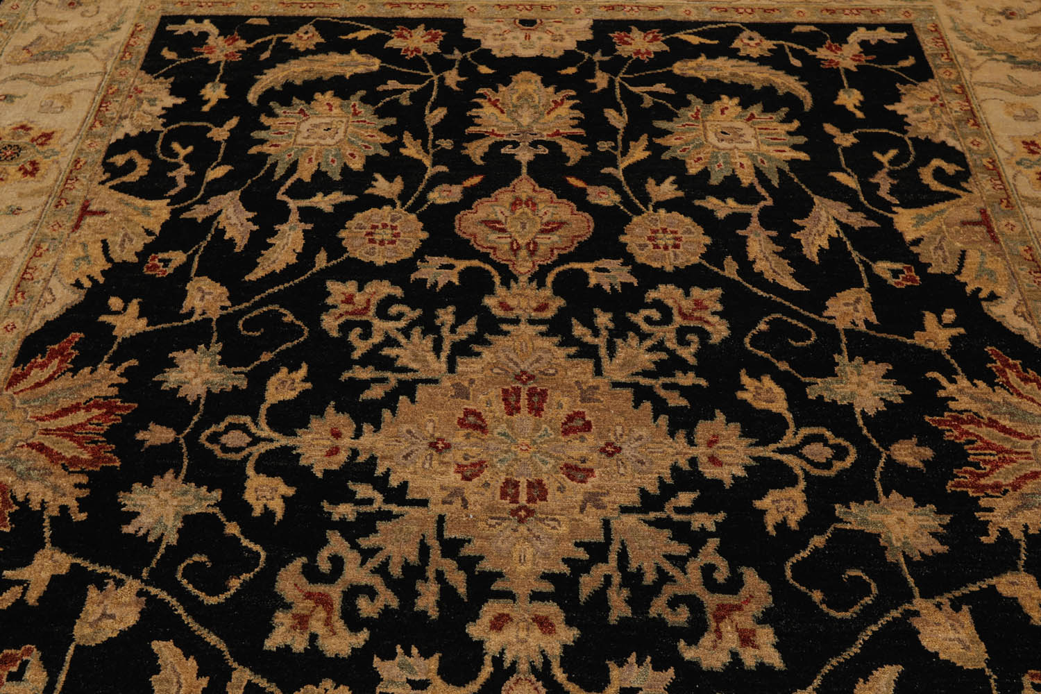 8x10 Black, Beige, Gold Color Hand Knotted All-Over 100% Wool Traditional Oriental Rug