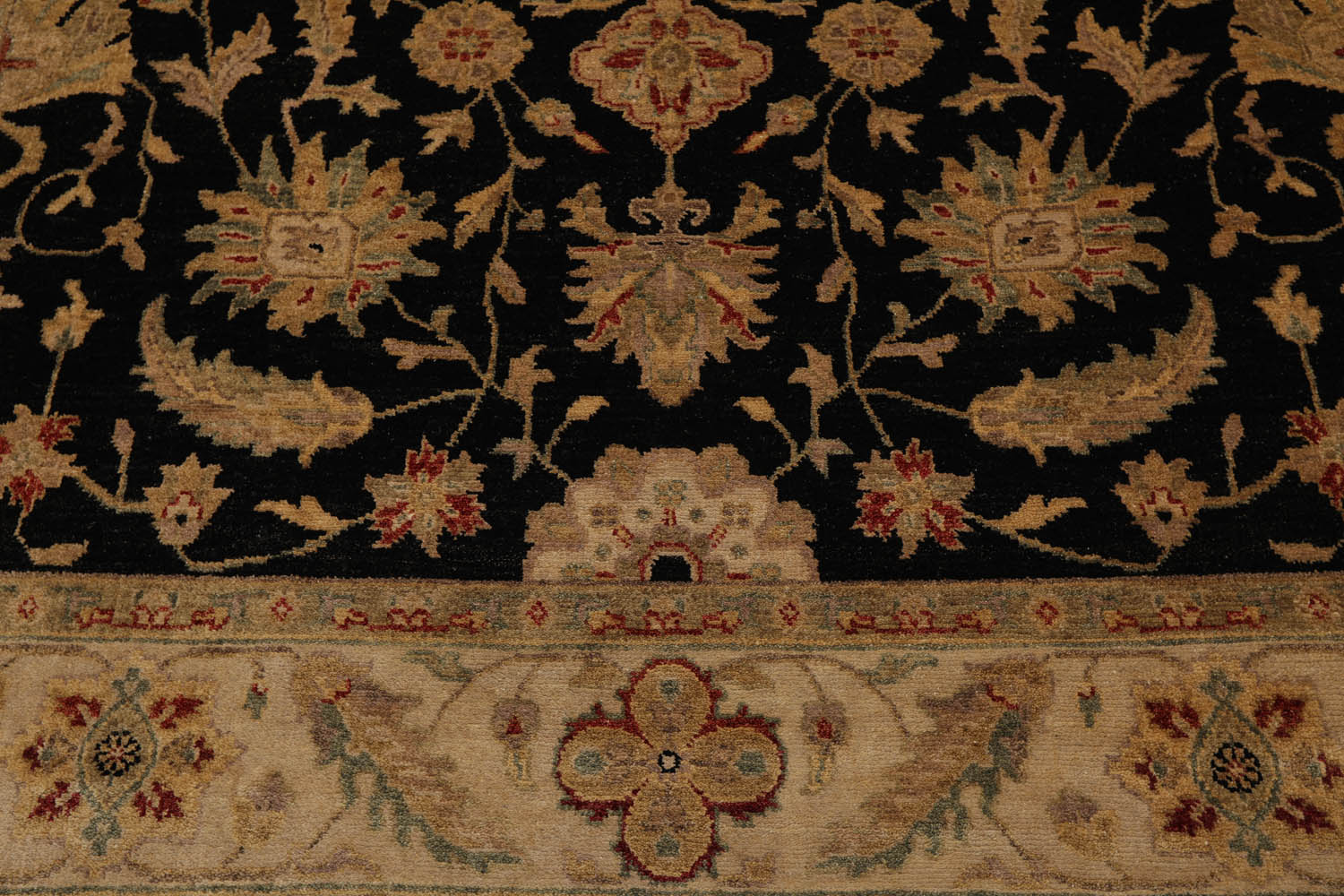8x10 Black, Beige, Gold Color Hand Knotted All-Over 100% Wool Traditional Oriental Rug