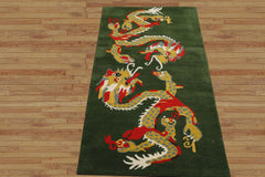 Multi Size Green Gold Red Color Hand Tufted Pictorial Wool Transitional Oriental Rug