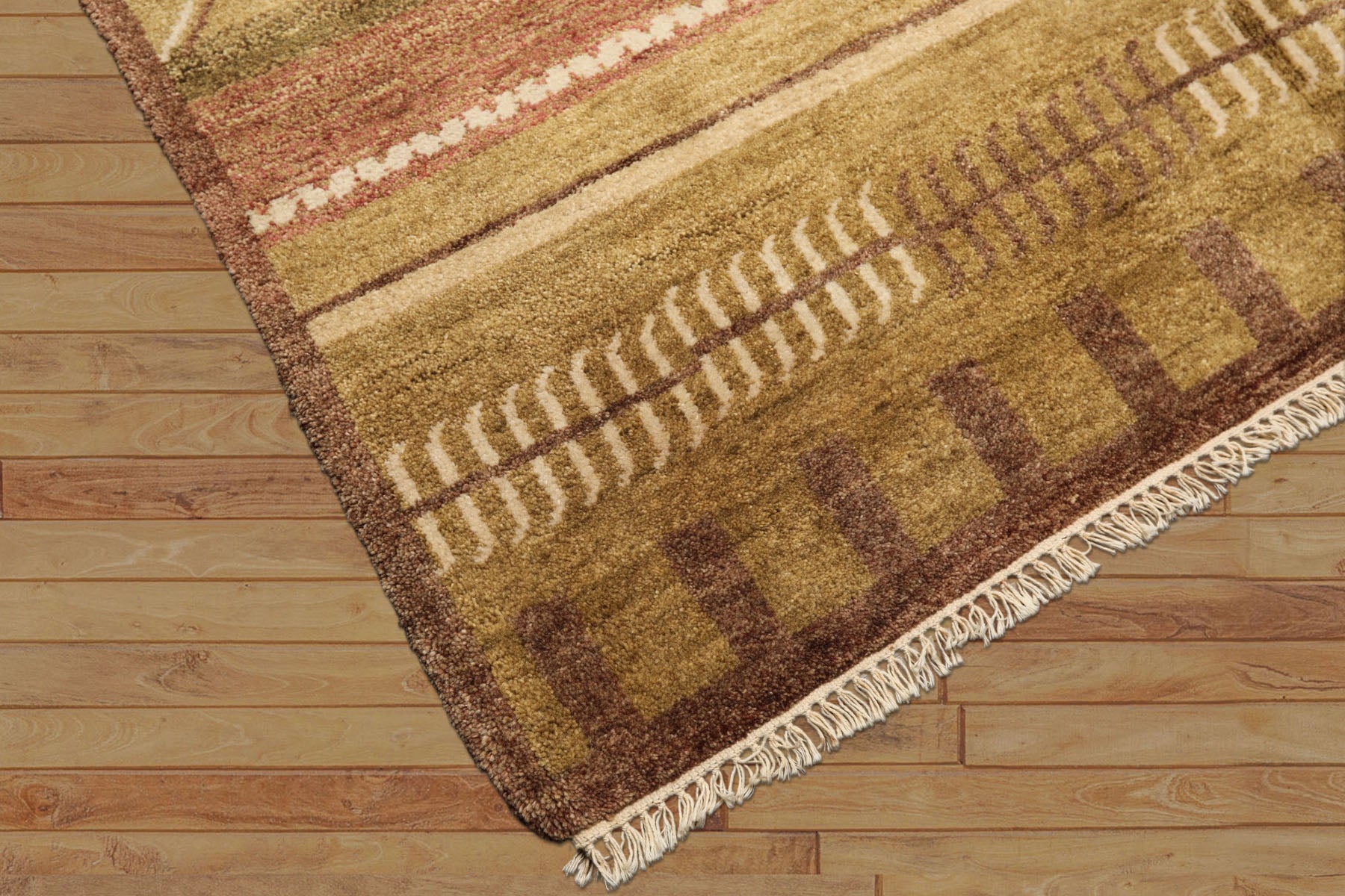 5x8 Moss, Rose, Brown Color Hand Knotted Tibetan New Zealand Wool Modern & Contemporary Oriental Rug