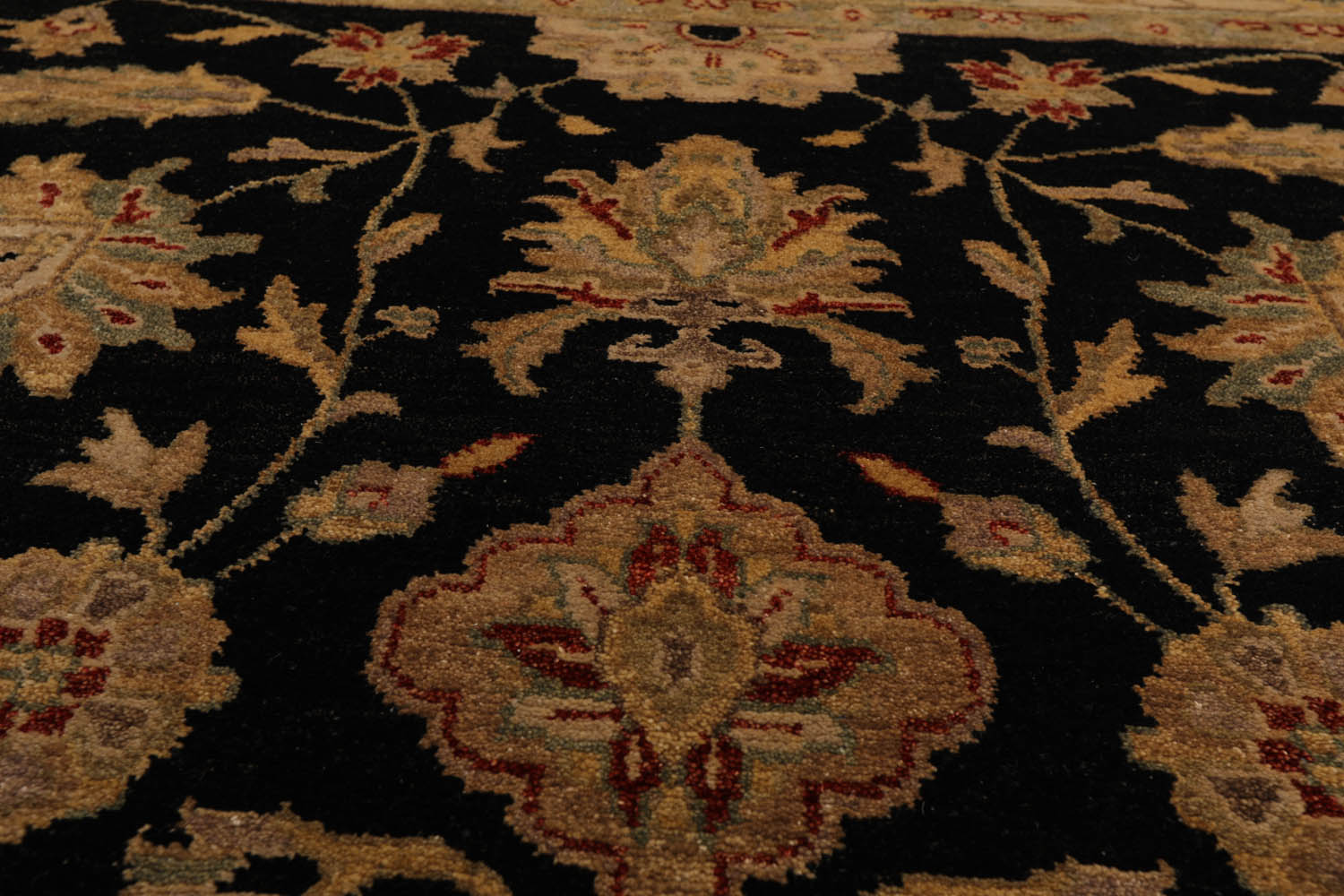 8x10 Black, Beige, Gold Color Hand Knotted All-Over 100% Wool Traditional Oriental Rug