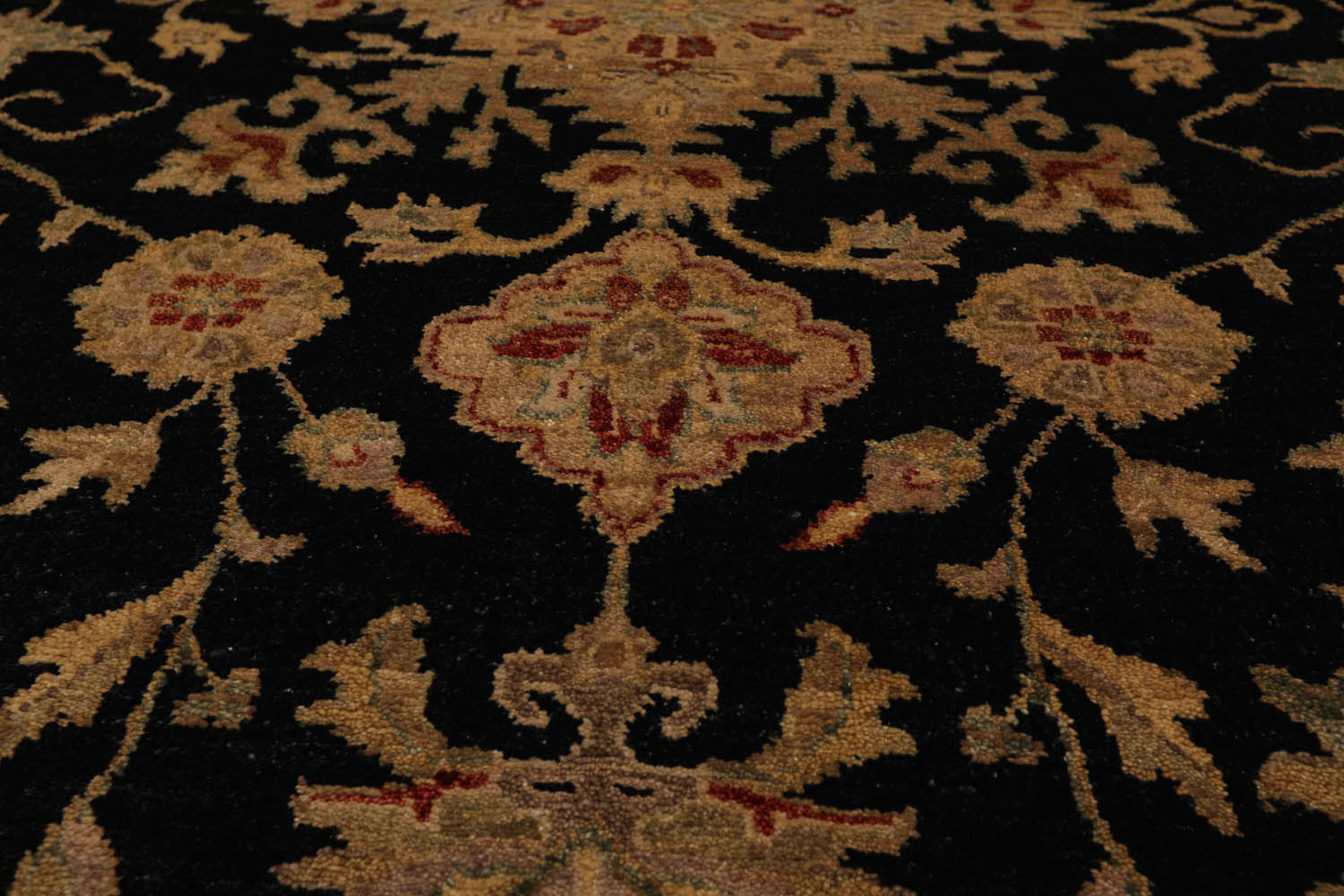 8x10 Black, Beige, Gold Color Hand Knotted All-Over 100% Wool Traditional Oriental Rug