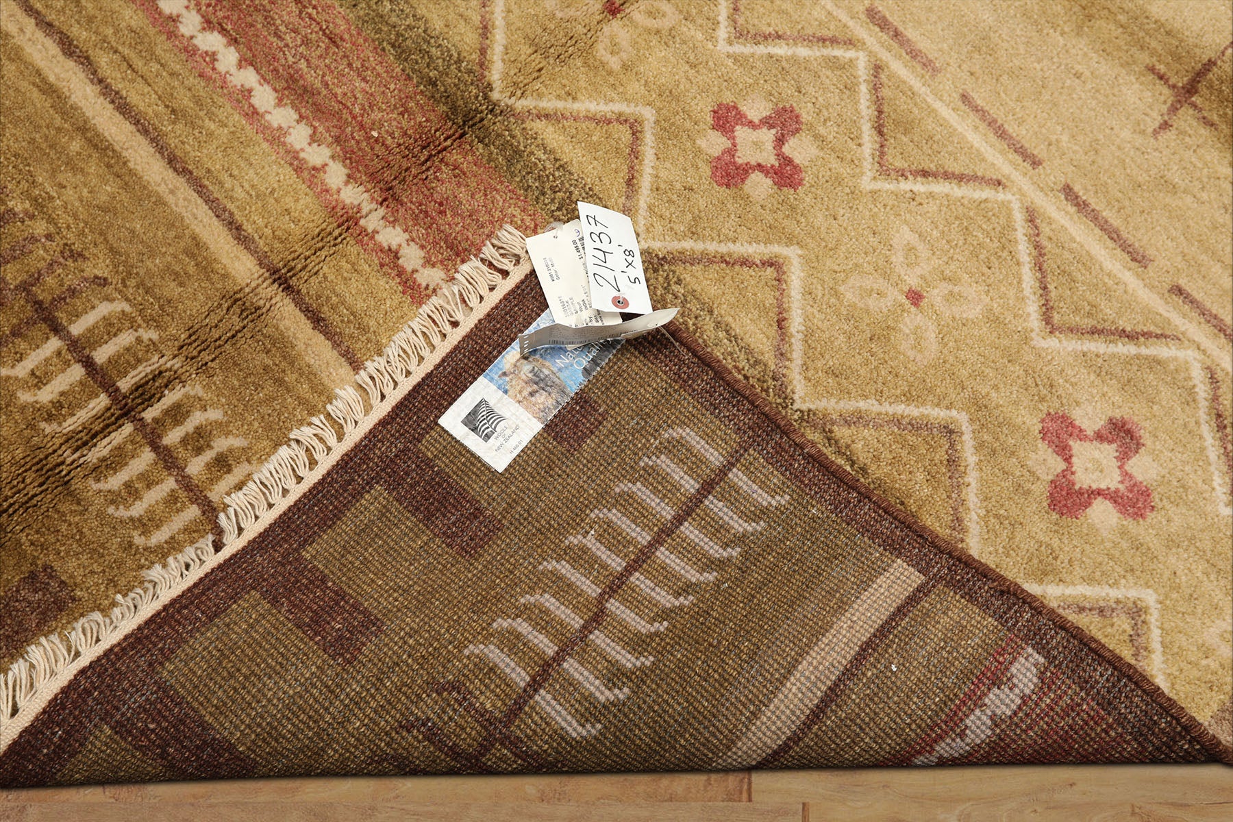 5x8 Moss, Rose, Brown Color Hand Knotted Tibetan New Zealand Wool Modern & Contemporary Oriental Rug