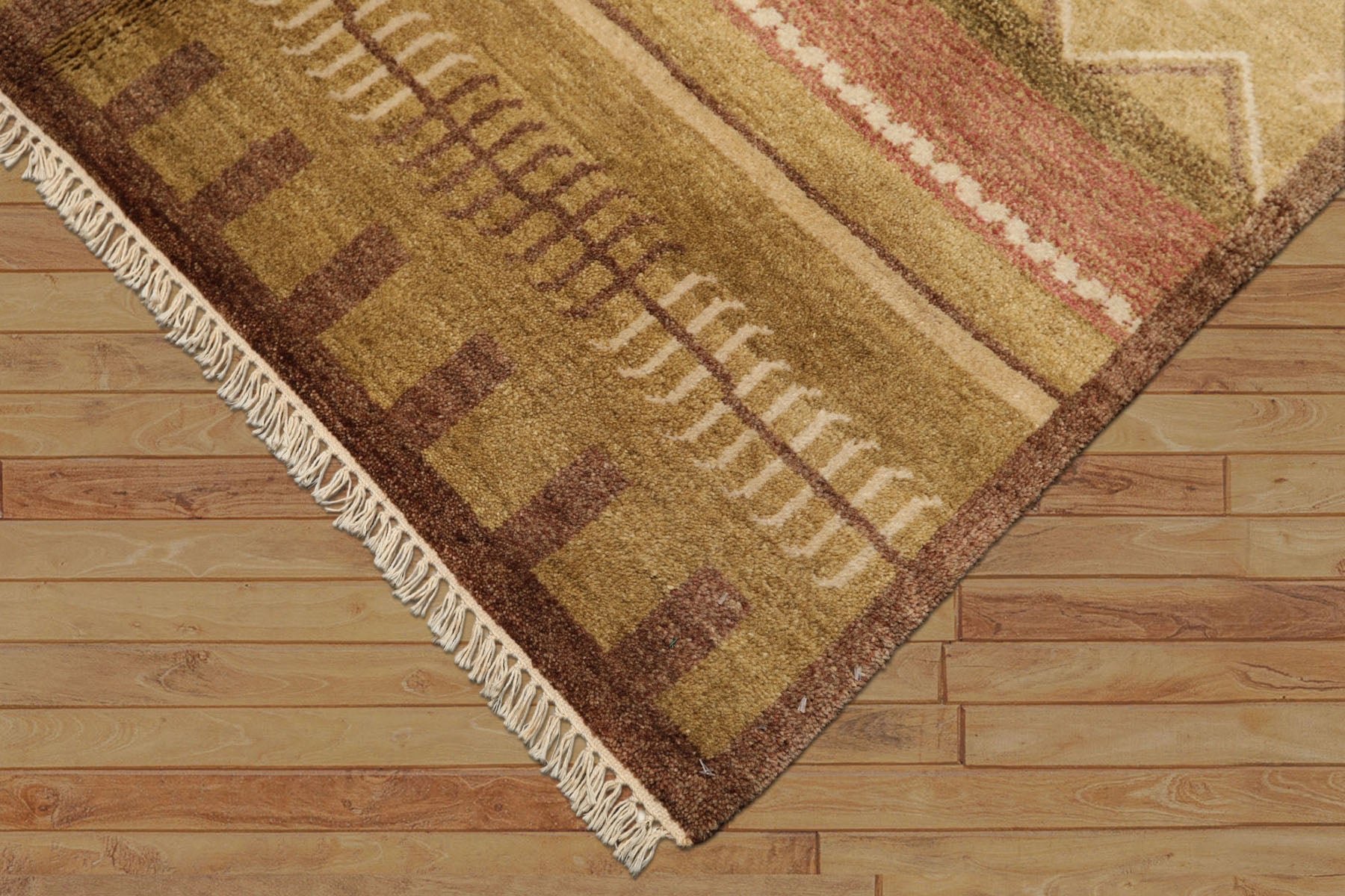 5x8 Moss, Rose, Brown Color Hand Knotted Tibetan New Zealand Wool Modern & Contemporary Oriental Rug