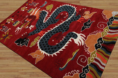 Multi Size Rust White Teal Color Hand Tufted Pictorial Wool Transitional Oriental Rug