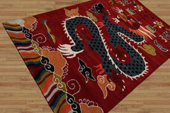 Multi Size Rust White Teal Color Hand Tufted Pictorial Wool Transitional Oriental Rug