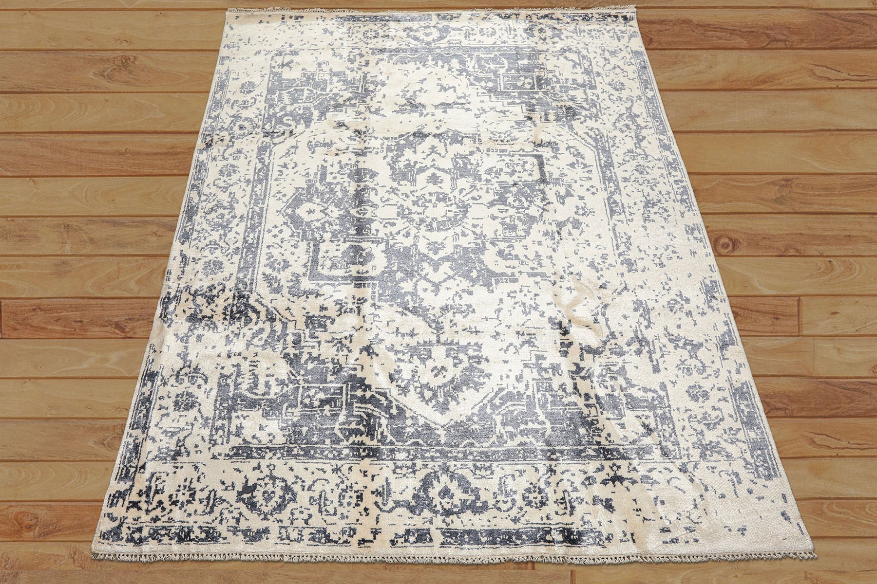 8x10 Ivory, Slate, Color Hand Knotted Oushak 100% Bamboo Silk Modern & Contemporary Oriental Rug