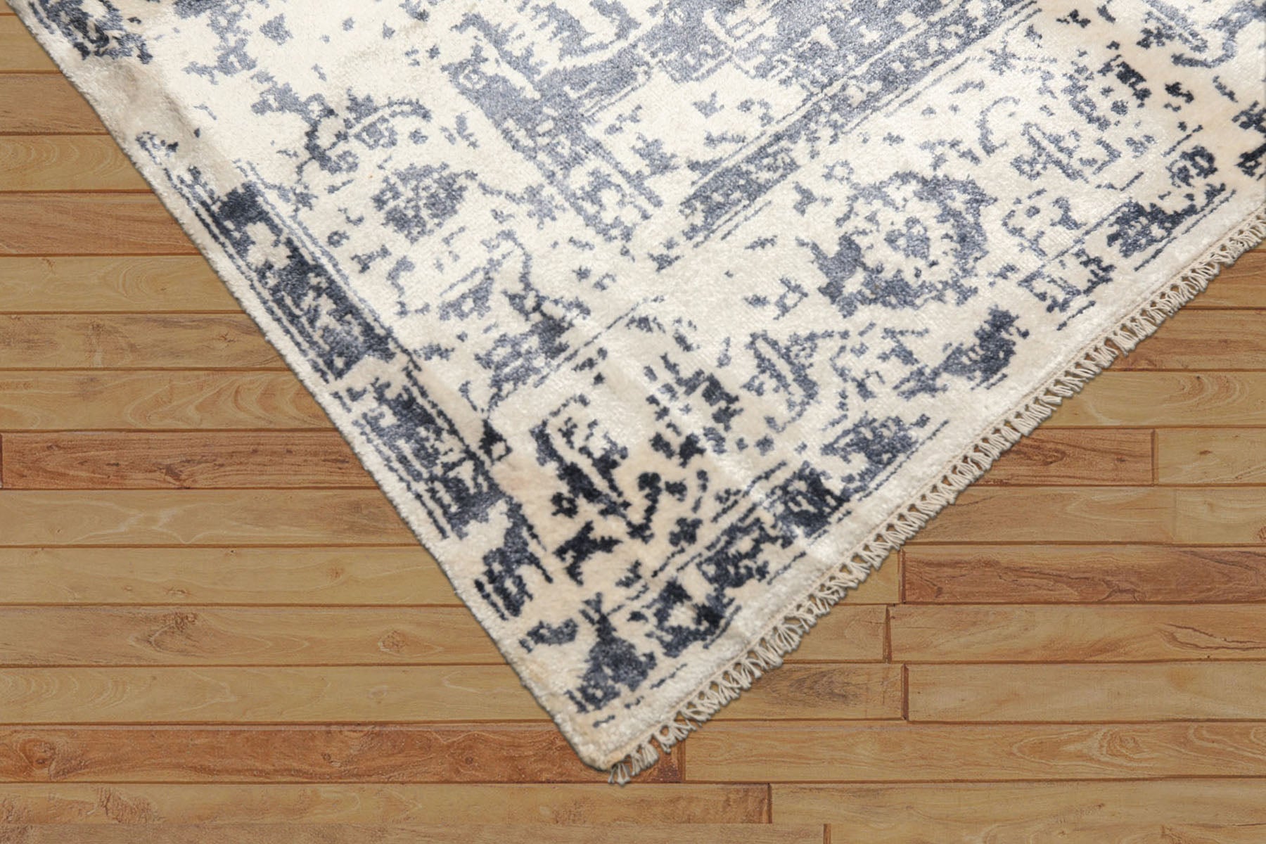 8x10 Ivory, Slate, Color Hand Knotted Oushak 100% Bamboo Silk Modern & Contemporary Oriental Rug