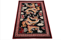 Multi Size Black Red Peach Color Hand Tufted Pictorial Wool Traditional Oriental Rug