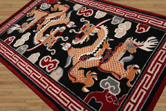 Multi Size Black Red Peach Color Hand Tufted Pictorial Wool Traditional Oriental Rug