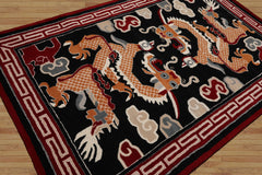 Multi Size Black Red Peach Color Hand Tufted Pictorial Wool Traditional Oriental Rug