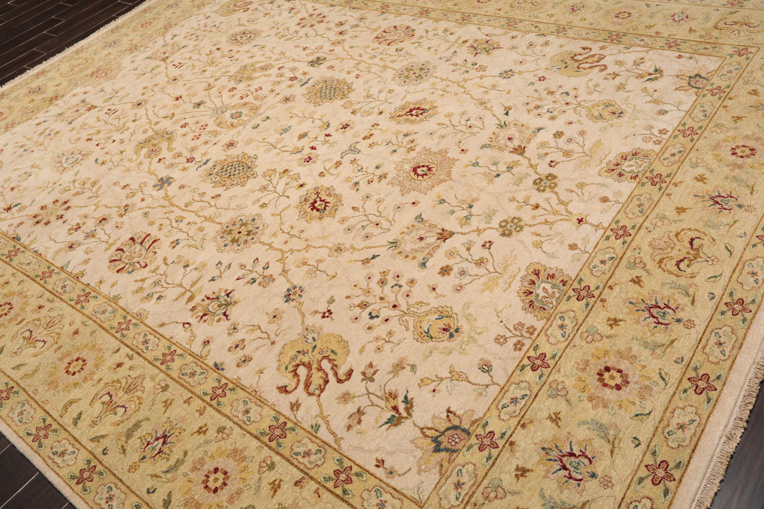 9x12 Beige, Pistacchio, Brown Color Hand Knotted All-Over 100% Wool Traditional Oriental Rug