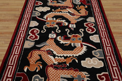 Multi Size Black Red Peach Color Hand Tufted Pictorial Wool Traditional Oriental Rug
